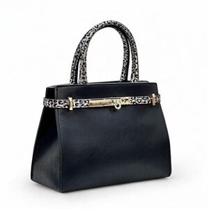 Elegant Black Handbag with Patterned Accents